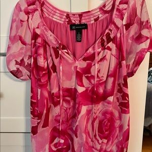 INC Hot Pink Flower Blouse size L excellent